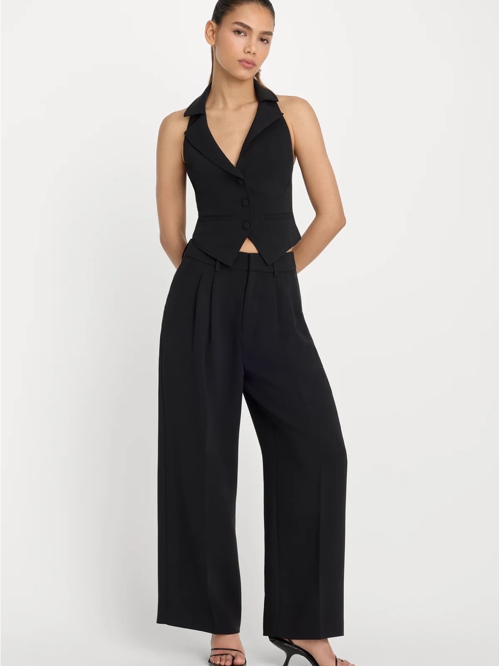 Good American - Luxe Suiting High-Rise Cropped Wide Leg Trouser